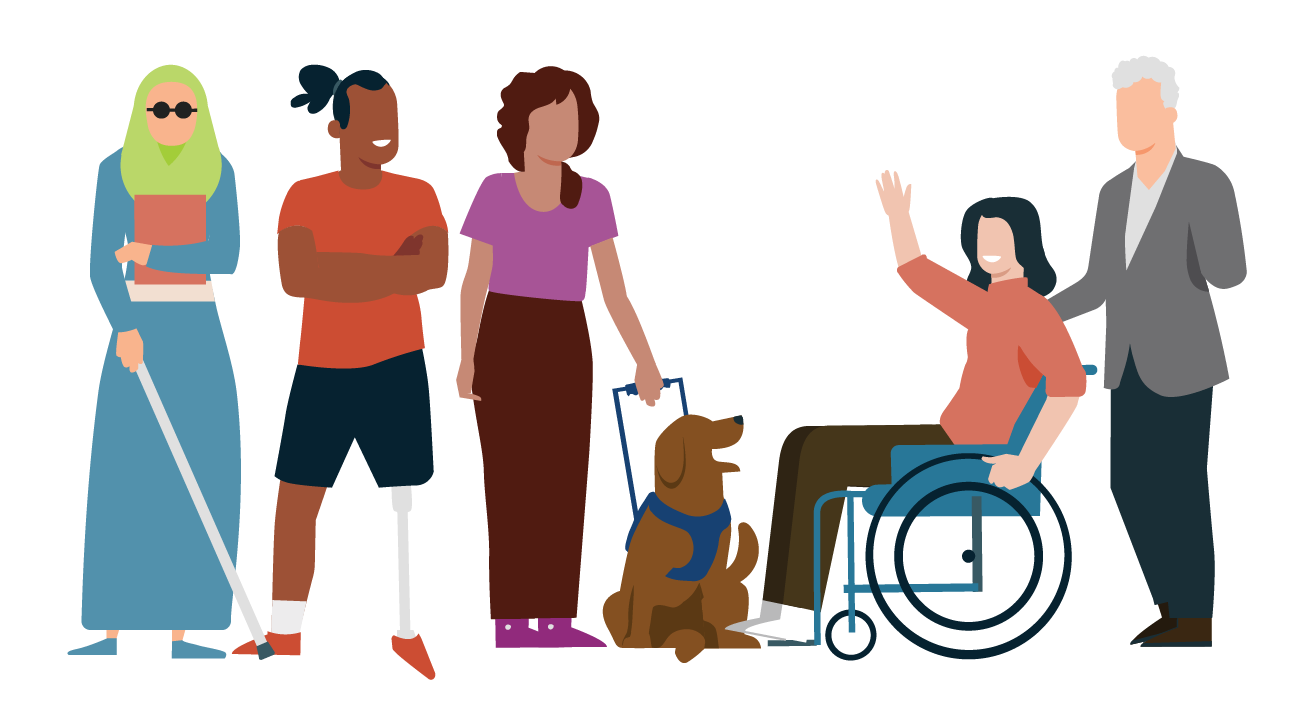 Illustration of a group of people with different disability types.