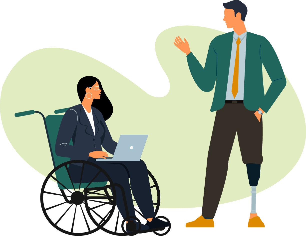 Illustration of 2 persons with disabilities in office wear.