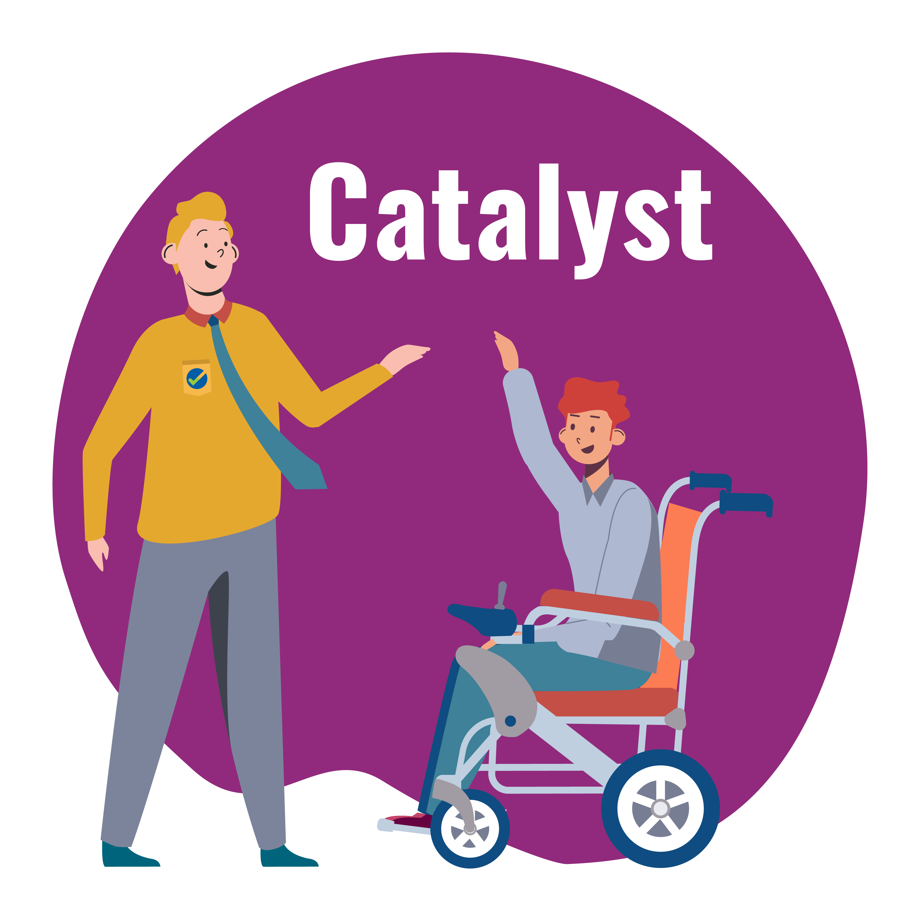 Illsutration of man in tie high-fiving his colleague, who is a wheelchair user.