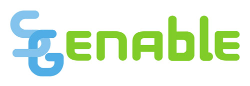 Establishment of SG Enable - Outside SG Enable's original logo, before it was rebranded in 2016. It features an intertwined blue S and G, next to a green Enable.