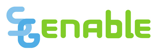 SG Enable's original logo, before it was rebranded in 2016. It features an intertwined blue S and G, next to a green Enable.