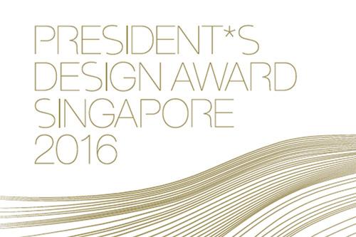 A golden illustrated graphic with the words "President*s Design Award Singapore 2016"