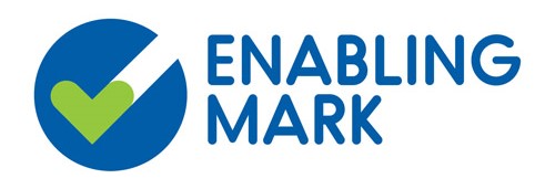 Enabling Mark logo - a white tick in a blue circle, with a green heart in its middle. Next to it are the words "Enabling Mark" in blue.