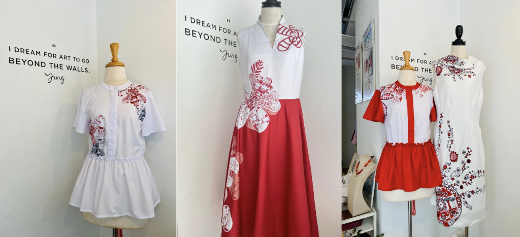 Photos of outfits designed by Yingthelabel.
