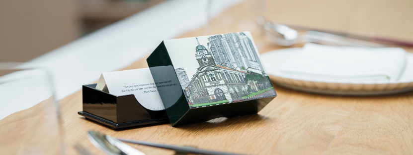 A rectangular flat top lacquer box featuring a customised illustration of Jinrikisha Station