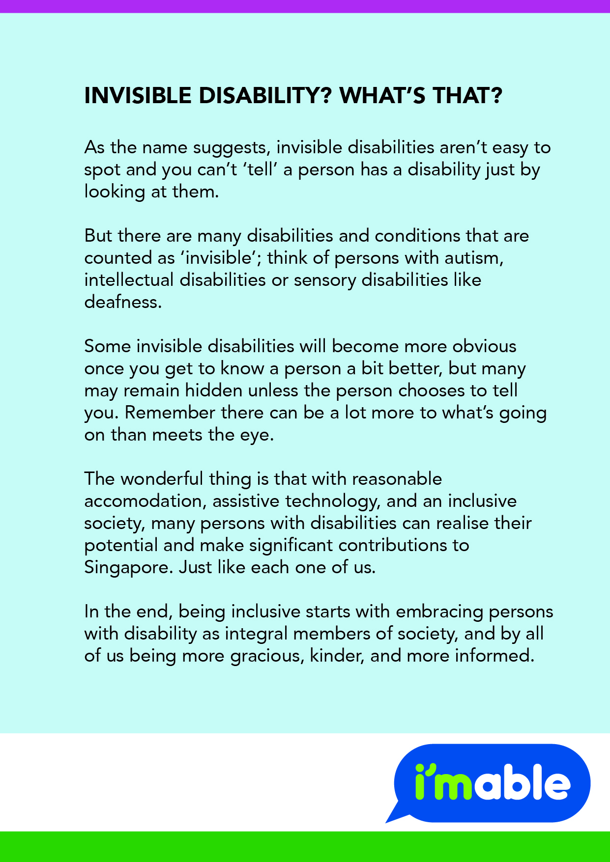 Explanation on how disability can be invisible.
