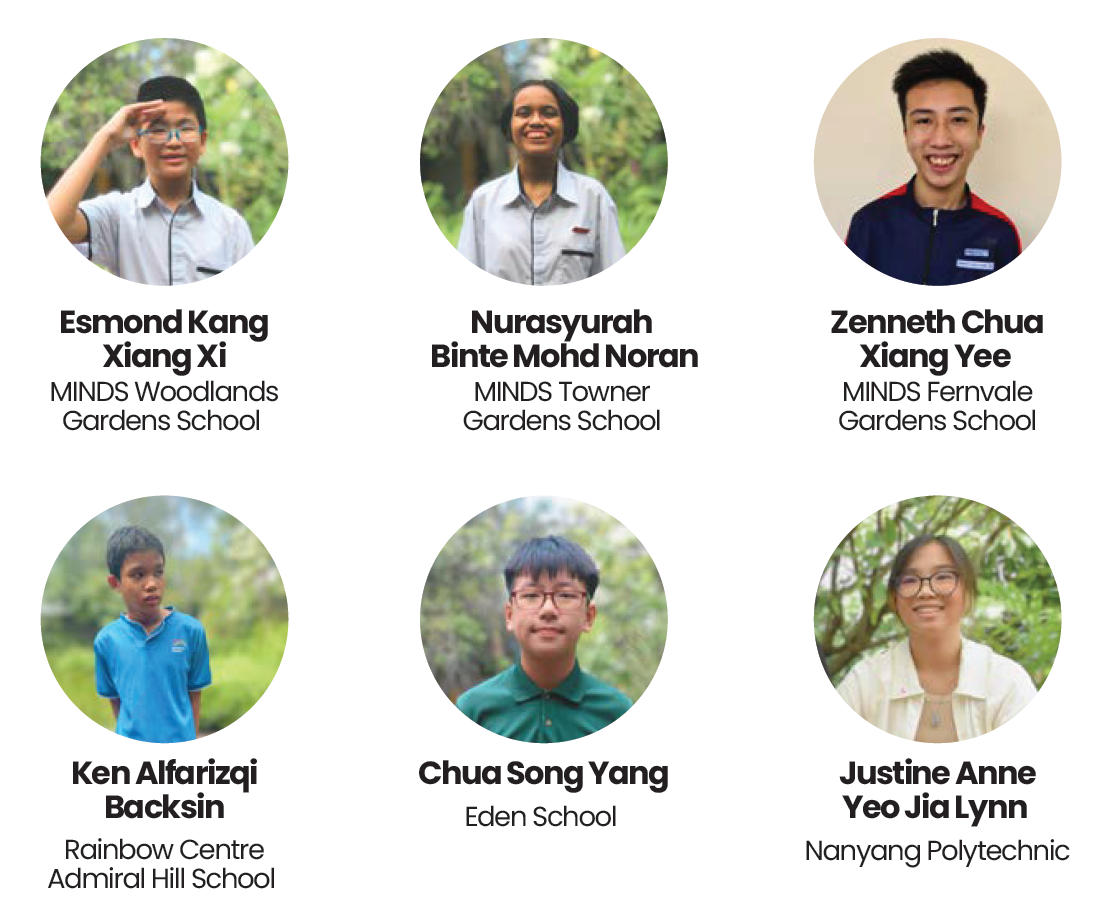 Artists of 'Diversity' - Esmond (MINDS Woodlands Garden School), Nurasyurah (MINDS Towner Gardens School), Zenneth (MINDS Fernvale Gardens School), Ken (Rainbow Centre), Song Yang (Eden School), Justine (Nanyang Polytechnic).