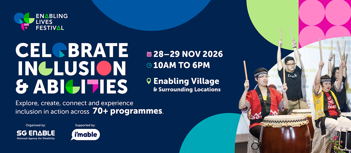 Banner for Enabling Lives Festival, happening from 28 to 29 Nov at Enabling Village and other locations.