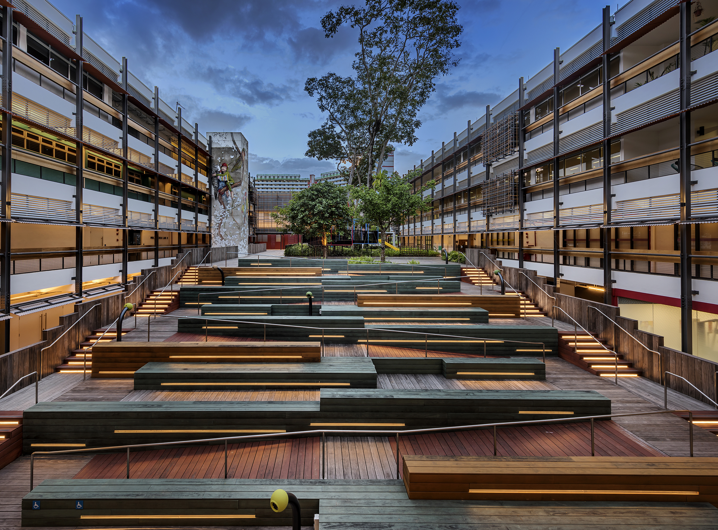 A photograph of the terrace area at Enabling Village
