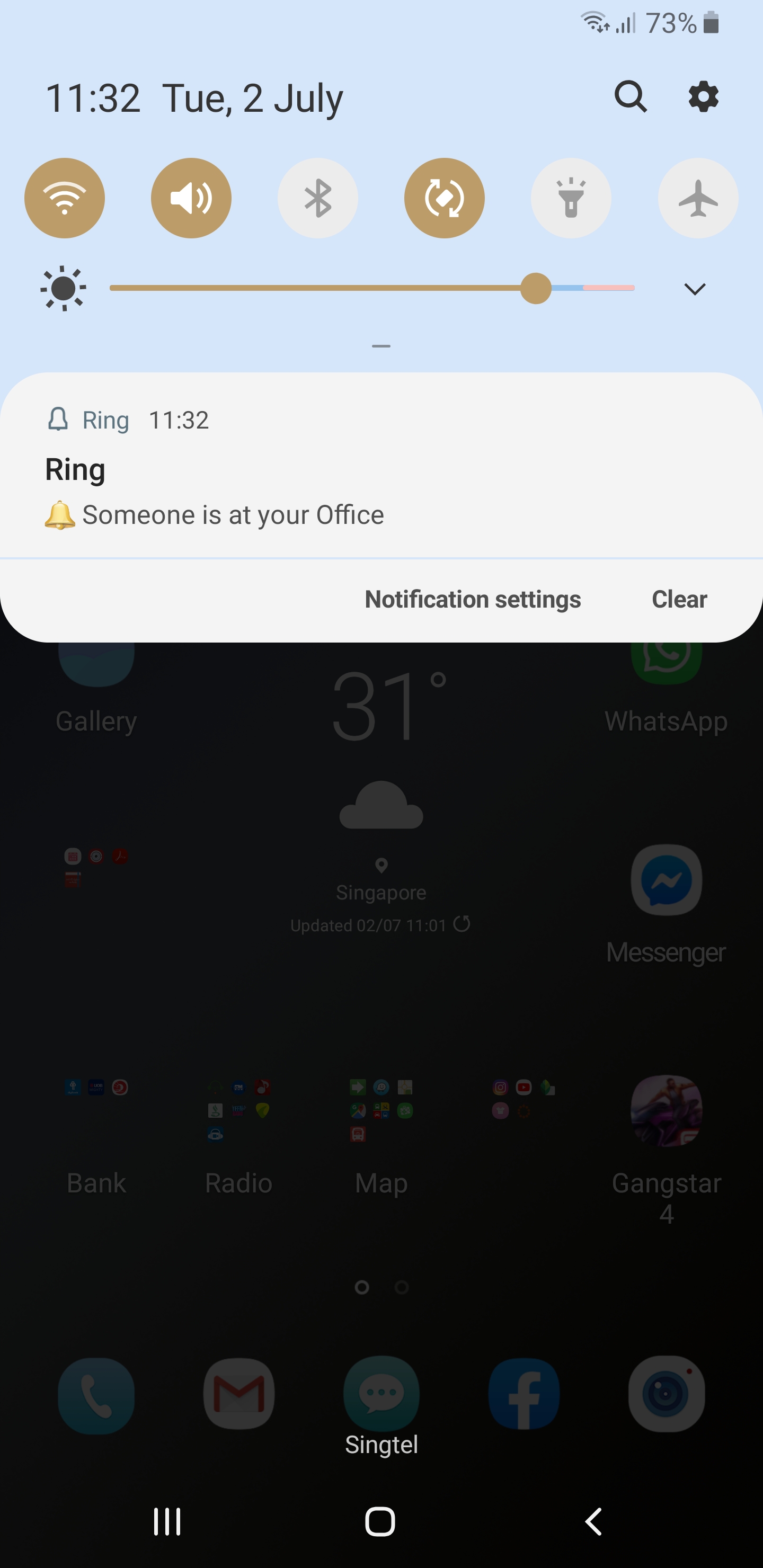 Phone screen showing a notification.