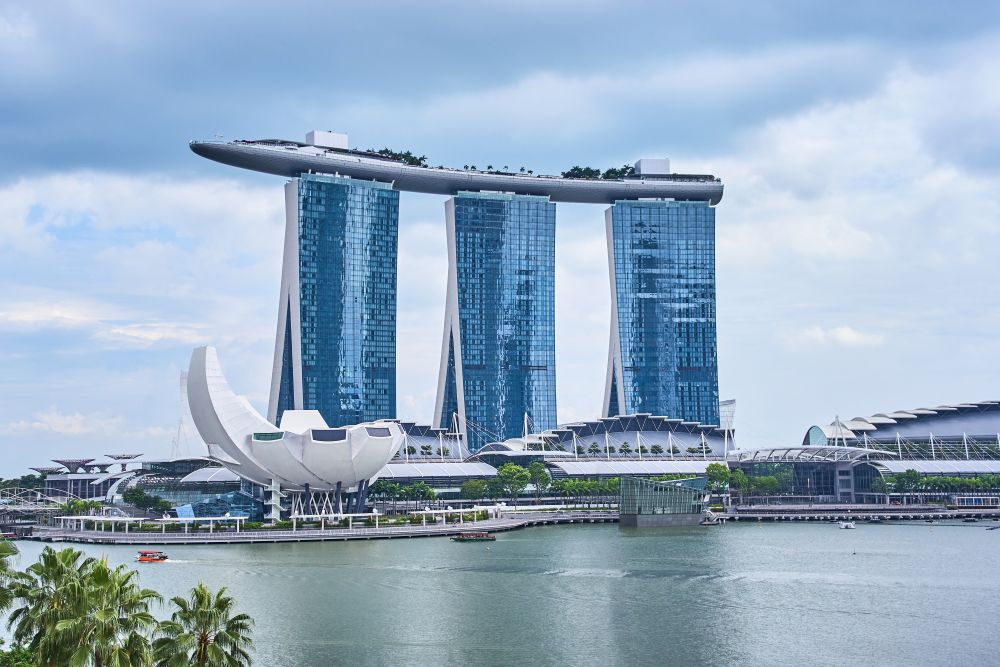 Photo of Marina Bay Sands hotel, expo and convention centre, taken from a distance.