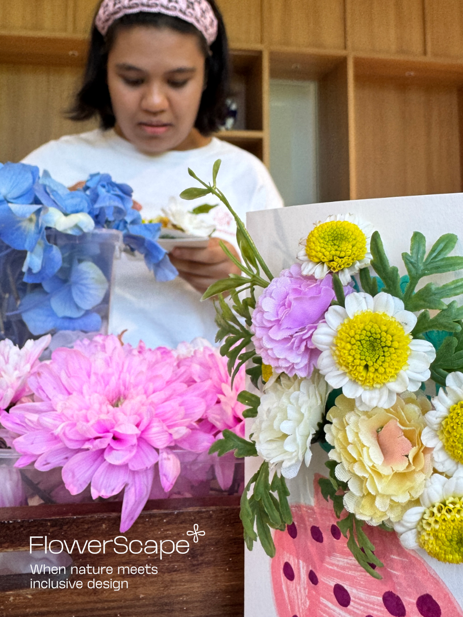 A young lady working on flower arrangements