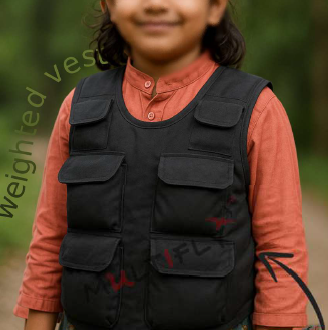 A young girl wearing a black vest.